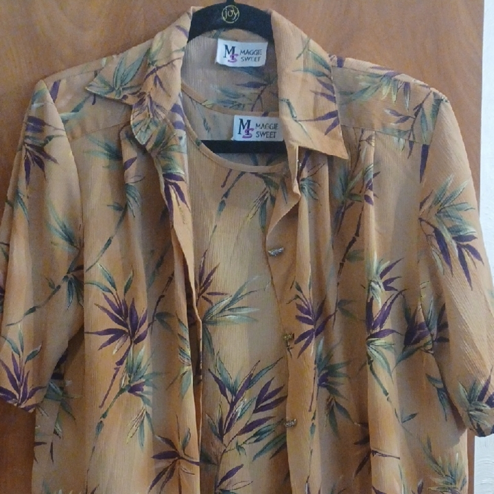 Maggie Sweet Women's Tropical Print Blouse - Orange and Purple